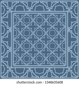 Background, Geometric Pattern With Ornate Lace Frame. Illustration. For Scarf Print, Fabric, Covers, Scrapbooking, Bandana, Pareo, Shawl