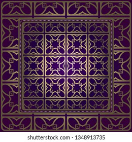 Background, Geometric Pattern With Ornate Lace Frame. Illustration. For Scarf Print, Fabric, Covers, Scrapbooking, Bandana, Pareo, Shawl.