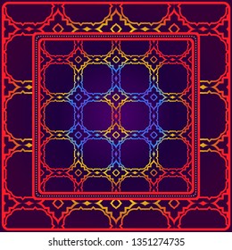 Background, Geometric Pattern With Ornate Lace Frame. Illustration. For Scarf Print, Fabric, Covers, Scrapbooking, Bandana, Pareo, Shawl.