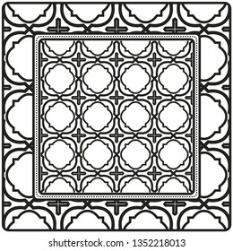 Background, Geometric Pattern With Ornate Lace Frame. Illustration. For Scarf Print, Fabric, Covers, Scrapbooking, Bandana, Pareo, Shawl