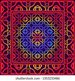 Background, Geometric Pattern With Ornate Lace Frame. Illustration. For Scarf Print, Fabric, Covers, Scrapbooking, Bandana, Pareo, Shawl