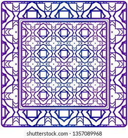 Background, Geometric Pattern With Ornate Lace Frame. Illustration. For Scarf Print, Fabric, Covers, Scrapbooking, Bandana, Pareo, Shawl.