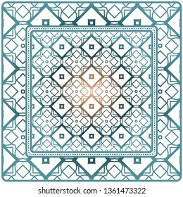 Background, Geometric Pattern With Ornate Lace Frame. Illustration. For Scarf Print, Fabric, Covers, Scrapbooking, Bandana, Pareo, Shawl.