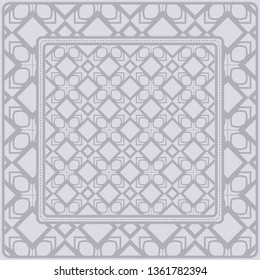 Background, Geometric Pattern With Ornate Lace Frame. Illustration. For Scarf Print, Fabric, Covers, Scrapbooking, Bandana, Pareo, Shawl.