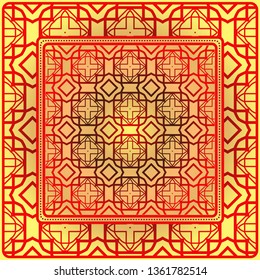 Background, Geometric Pattern With Ornate Lace Frame. Illustration. For Scarf Print, Fabric, Covers, Scrapbooking, Bandana, Pareo, Shawl