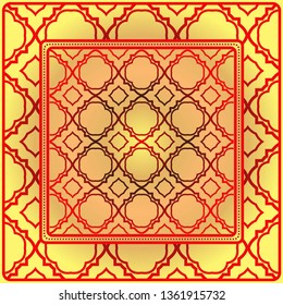 Background, Geometric Pattern With Ornate Lace Frame. Illustration. For Scarf Print, Fabric, Covers, Scrapbooking, Bandana, Pareo, Shawl.