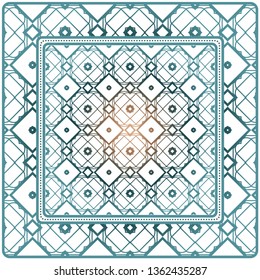 Background, Geometric Pattern With Ornate Lace Frame. Illustration. For Scarf Print, Fabric, Covers, Scrapbooking, Bandana, Pareo, Shawl