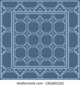 Background, Geometric Pattern With Ornate Lace Frame. Illustration. For Scarf Print, Fabric, Covers, Scrapbooking, Bandana, Pareo, Shawl.