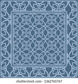 Background, Geometric Pattern With Ornate Lace Frame. Illustration. For Scarf Print, Fabric, Covers, Scrapbooking, Bandana, Pareo, Shawl