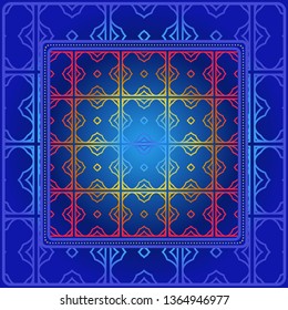 Background, Geometric Pattern With Ornate Lace Frame. Illustration. For Scarf Print, Fabric, Covers, Scrapbooking, Bandana, Pareo, Shawl