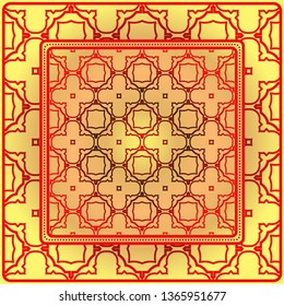 Background, Geometric Pattern With Ornate Lace Frame. Illustration. For Scarf Print, Fabric, Covers, Scrapbooking, Bandana, Pareo, Shawl.