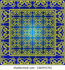 Background, Geometric Pattern With Ornate Lace Frame. Illustration. For Scarf Print, Fabric, Covers, Scrapbooking, Bandana, Pareo, Shawl.