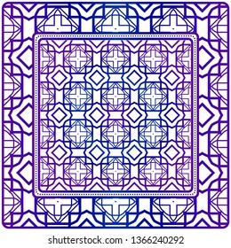 Background, Geometric Pattern With Ornate Lace Frame. Illustration. For Scarf Print, Fabric, Covers, Scrapbooking, Bandana, Pareo, Shawl