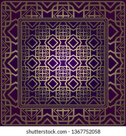 Background, Geometric Pattern With Ornate Lace Frame. Illustration. For Scarf Print, Fabric, Covers, Scrapbooking, Bandana, Pareo, Shawl.