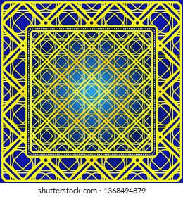 Background, Geometric Pattern With Ornate Lace Frame. Illustration. For Scarf Print, Fabric, Covers, Scrapbooking, Bandana, Pareo, Shawl.