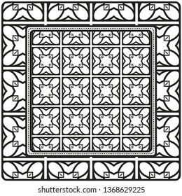 Background, Geometric Pattern With Ornate Lace Frame. Illustration. For Scarf Print, Fabric, Covers, Scrapbooking, Bandana, Pareo, Shawl