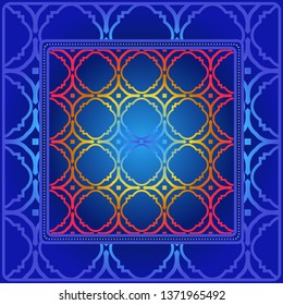 Background, Geometric Pattern With Ornate Lace Frame. Illustration. For Scarf Print, Fabric, Covers, Scrapbooking, Bandana, Pareo, Shawl.