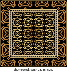 Background, Geometric Pattern With Ornate Lace Frame. Illustration. For Scarf Print, Fabric, Covers, Scrapbooking, Bandana, Pareo, Shawl