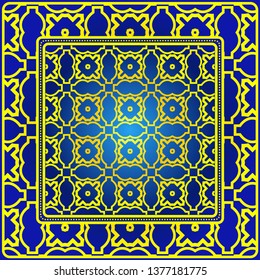Background, Geometric Pattern With Ornate Lace Frame. Illustration. For Scarf Print, Fabric, Covers, Scrapbooking, Bandana, Pareo, Shawl.