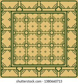 Background, Geometric Pattern With Ornate Lace Frame. Illustration. For Scarf Print, Fabric, Covers, Scrapbooking, Bandana, Pareo, Shawl.