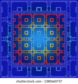 Background, Geometric Pattern With Ornate Lace Frame. Illustration. For Scarf Print, Fabric, Covers, Scrapbooking, Bandana, Pareo, Shawl