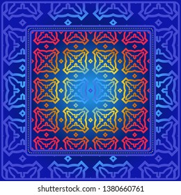 Background, Geometric Pattern With Ornate Lace Frame. Illustration. For Scarf Print, Fabric, Covers, Scrapbooking, Bandana, Pareo, Shawl.