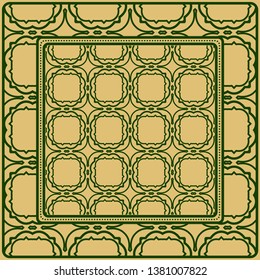Background, Geometric Pattern With Ornate Lace Frame. Illustration. For Scarf Print, Fabric, Covers, Scrapbooking, Bandana, Pareo, Shawl