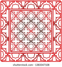 Background, Geometric Pattern With Ornate Lace Frame. Illustration. For Scarf Print, Fabric, Covers, Scrapbooking, Bandana, Pareo, Shawl