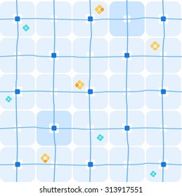 Background, geometric, seamless, large blue squares on white. Geometric, seamless pattern, large blue squares on a white background. For print and textile prints.  
