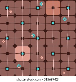 Background, geometric, seamless, large gray-brown squares. Geometric pattern of large brown squares and small squares. Color, seamless, flat background for print and textile prints. 