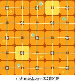 Background, geometric, seamless, large orange squares. A geometric pattern of orange squares and thin white stripes. Color, seamless, flat background for print and textile prints.  