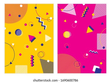 Fondo de formas geométricas con decoraciones abstractas. Memphis Futuristas y modernos elementos de diseño.