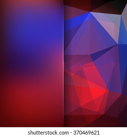 Background of geometric shapes. Blue, red colors. Blur background with glass. Colorful mosaic pattern. Vector EPS 10. Vector illustration