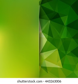 Background of geometric shapes. Blur backdrop with glass. Green mosaic pattern.  Vector illustration