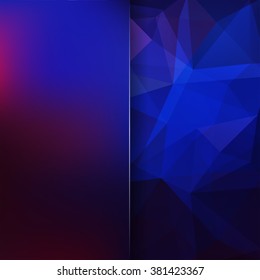 Background of geometric shapes. Blur background with glass. Colorful mosaic pattern. Vector EPS 10. Vector illustration. Blue, purple colors. 