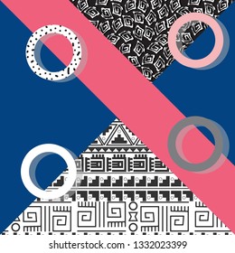 background with geometric shapes, the design of the 80s - vector illustration. In retro memphis group style card