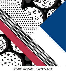 Background with geometric shapes, the design of the 80s - vector illustration. In retro memphis group style card.