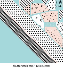 Background with geometric shapes, the design of the 80s - vector illustration. In retro memphis group style card.