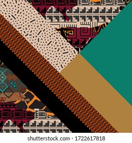 Background with geometric shapes, the design of the 80s - vector illustration. In retro memphis group style card. abstract background. African ethnic style.