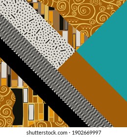 Background with geometric shapes, the design of the 80s - vector illustration. In retro memphis group style card. abstract background. Klimt style.