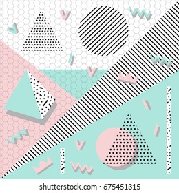 background with geometric shapes, the design of the 80s - vector illustration. In retro memphis group style card