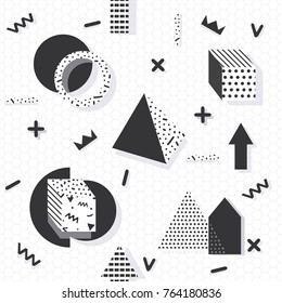 background with geometric shapes, the design of the 80s - vector illustration. In retro memphis group style card
