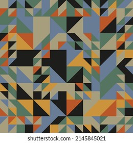 Seamless Abstract Background of Geometric Shapes Haotic Pattern. Geometric Mosaic of Triangles, Vector Polygon Abstract Template, Extreme Sport Style Illustration, Texture for Textile Fabric
