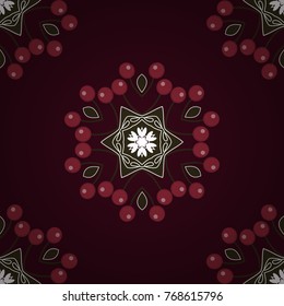 Background of geometric shapes and Mandalas in gray, brown and red colors. Mosaic seamless pattern. Vector illustration.