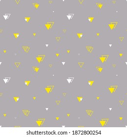 Background with geometric shapes in yellow. Vector seamless pattern with triangles on a gray background. For printing on wallpaper and textiles.