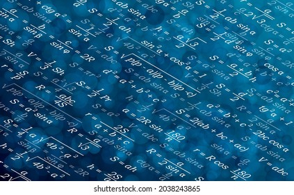 Fondo para una presentación de geometría. Fórmulas para geometría. La ilustración vector abstracta es un conjunto de fórmulas para la geometría situada en una isometría en azul.