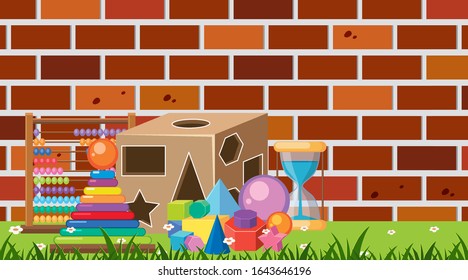 Background with geometry shapes on the grass illustration