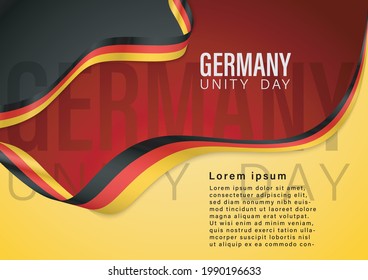 Background Germany Happy Unity Day, october 3 celebrate card with German national flag ribbon stroke. Vector illustration banner patriotic celebration of independence day Germany