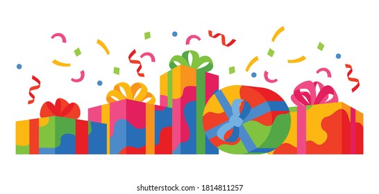 Background with gift boxes. Colorful presents for celebration, discounts or promotions.