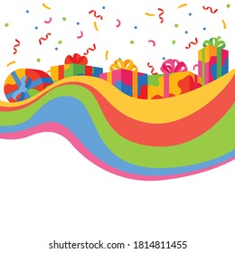 Fondo con cajas de regalo. Exposiciones coloridas para celebración, descuentos o promociones.